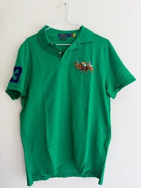 Polo Ralph Lauren Ponies Green Polo Shirt size L custom slim fit new